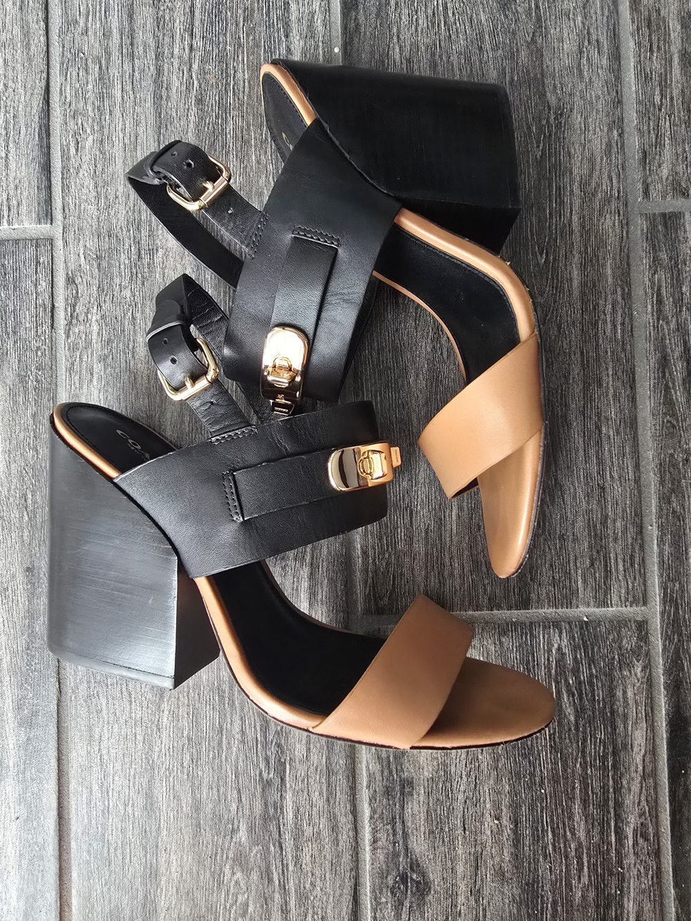 Coach Black and Tan Block Heel Sandals 10